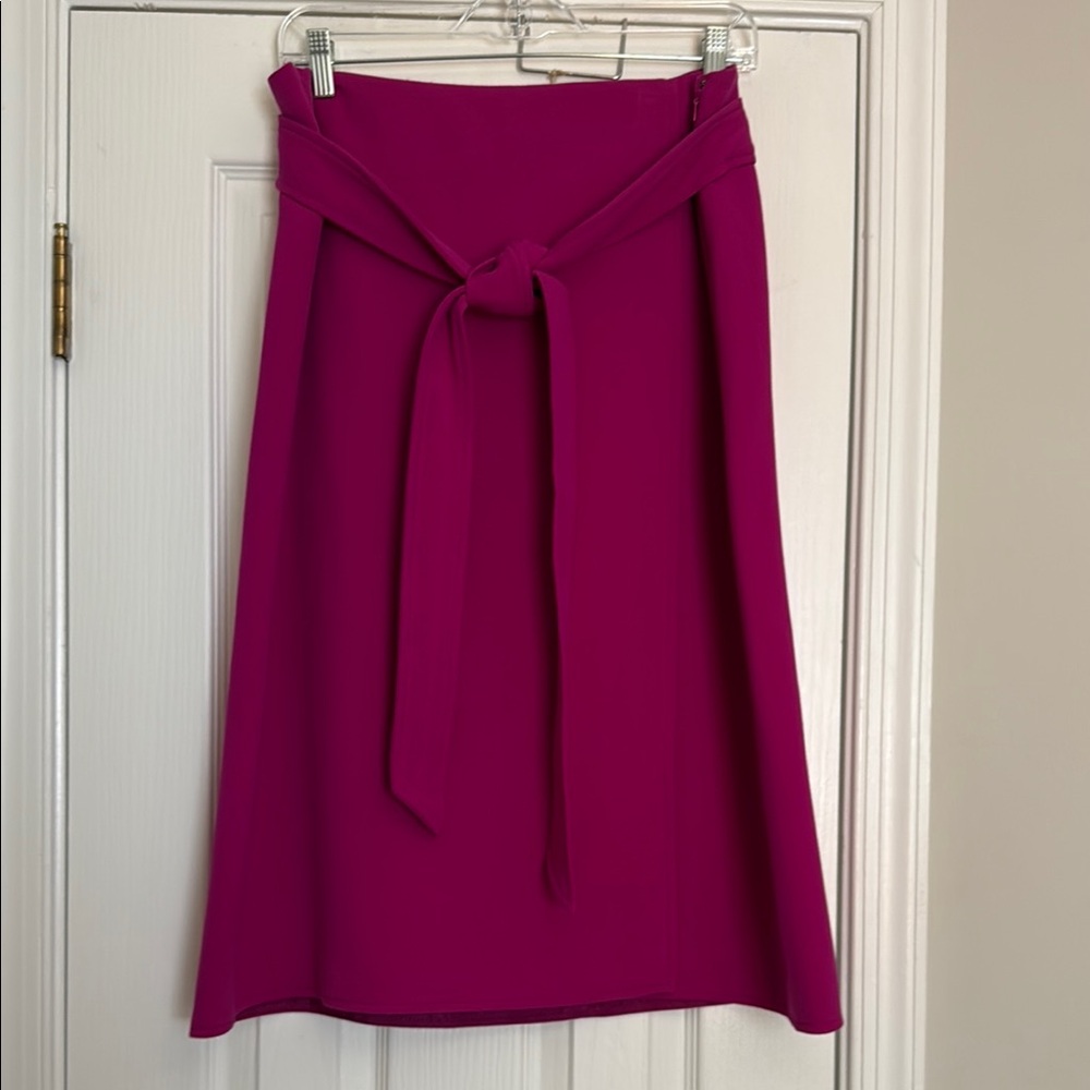 Ann Taylor Fuchsia Midi Skirt A-Line Tie Front